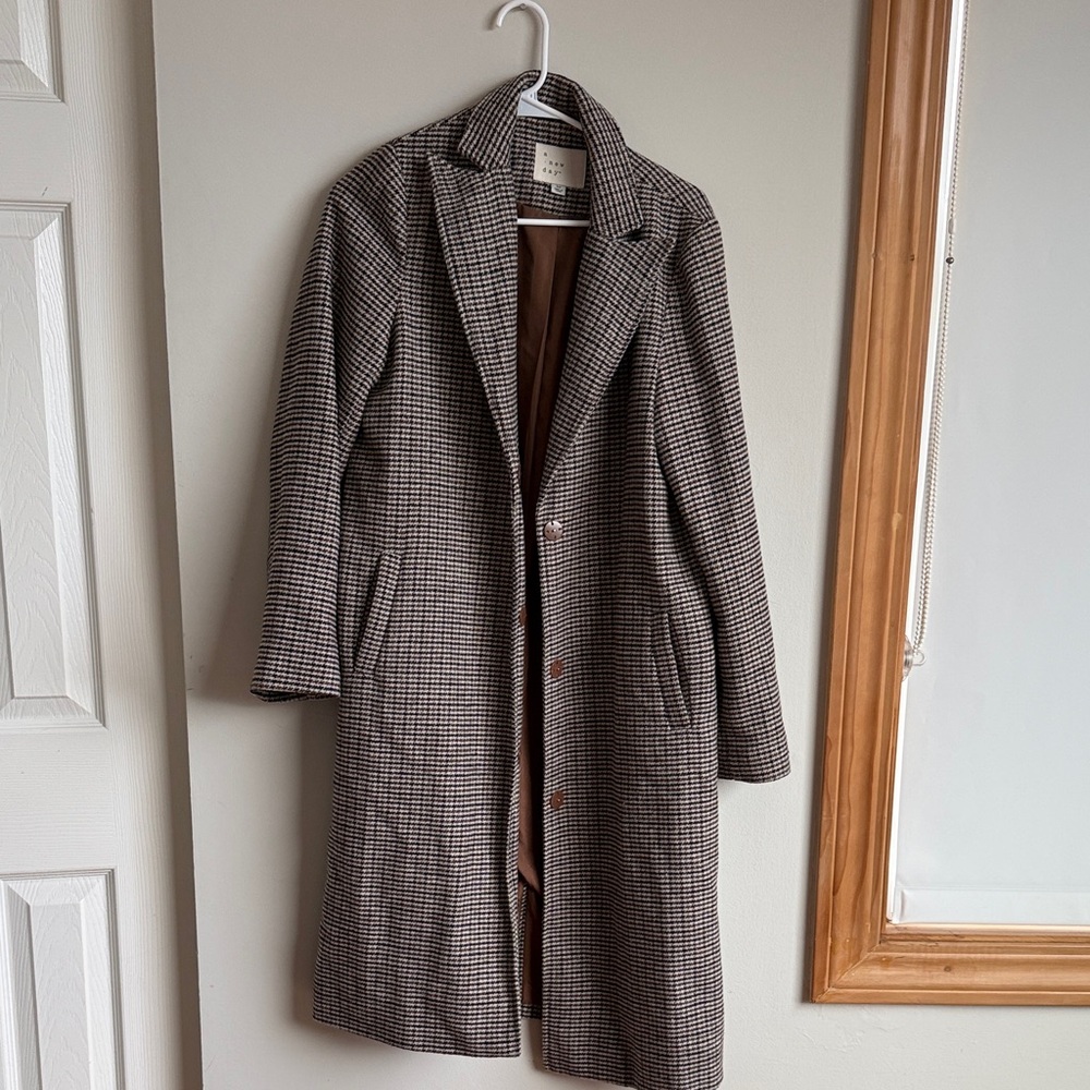 a new day Black and White Houndstooth Trench Coat